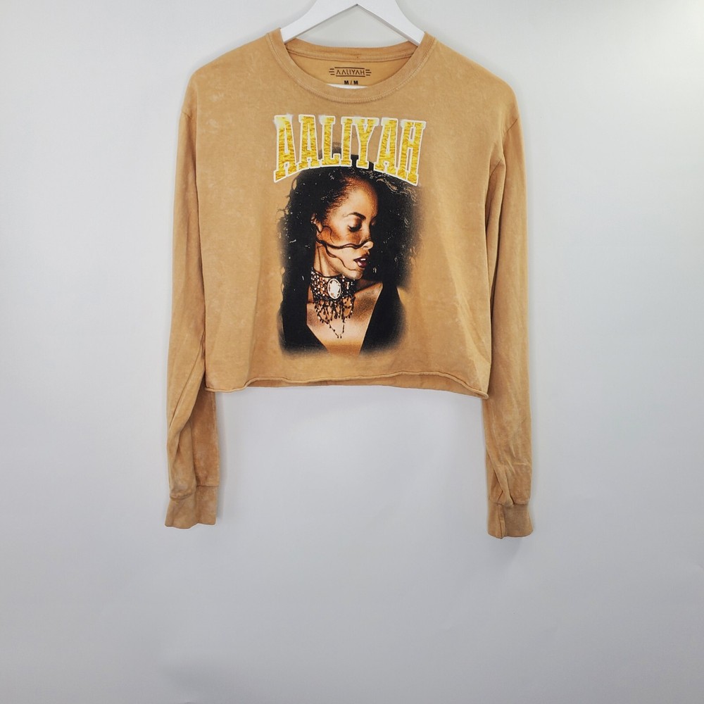 Aaliyah Big Graphic Band Tee Long Sleeves Cropped Tan Orange M-image