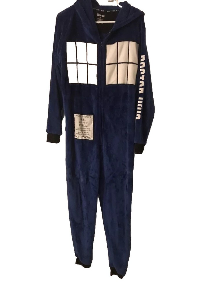BBC Doctor Who Cozy One Piece Size S/M Blue/white Pajamas Halloween