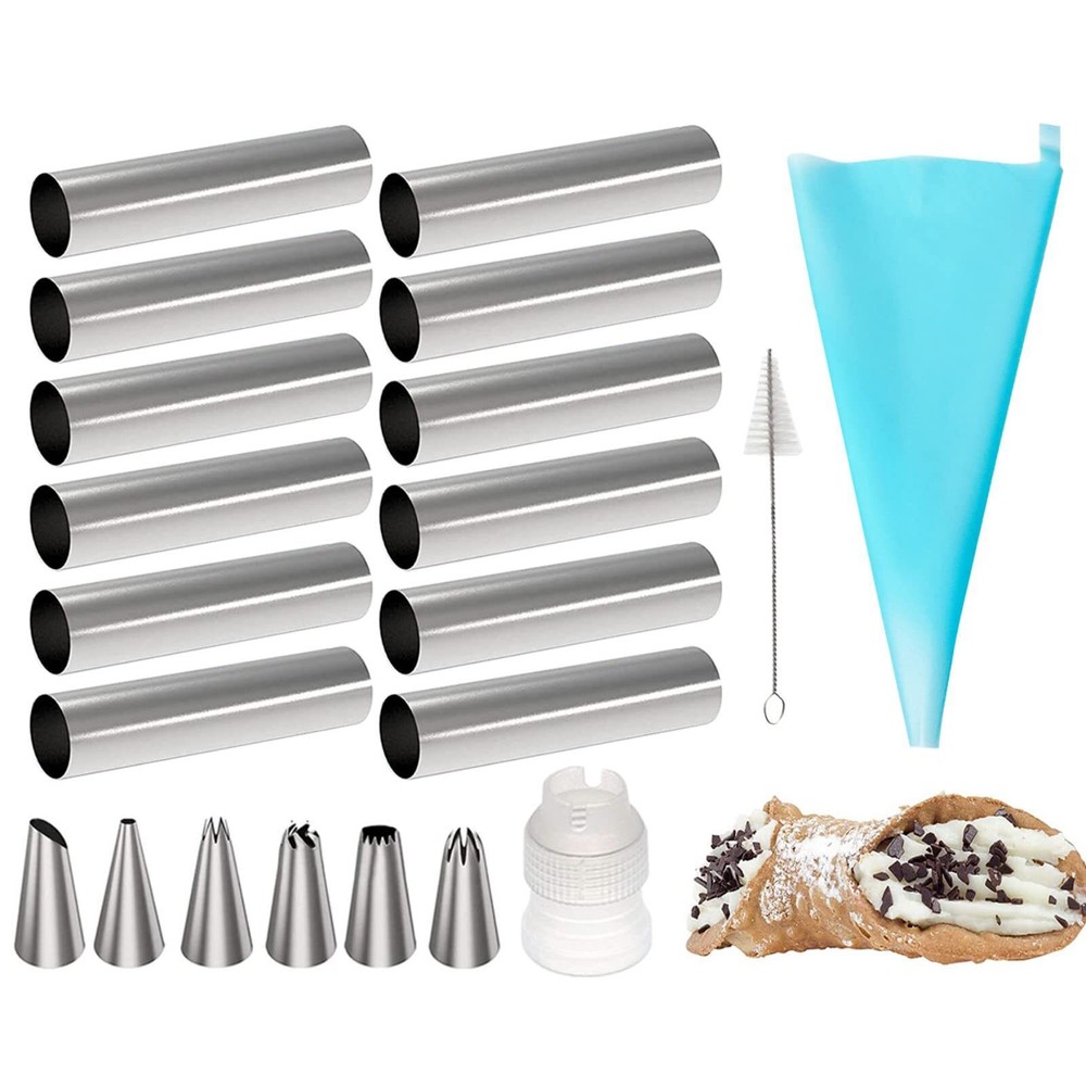 Joyeee 21 Pcs Cannoli Tubes Kits Stainless Steel Cannoli Tubes Molds 4.7 Inch...