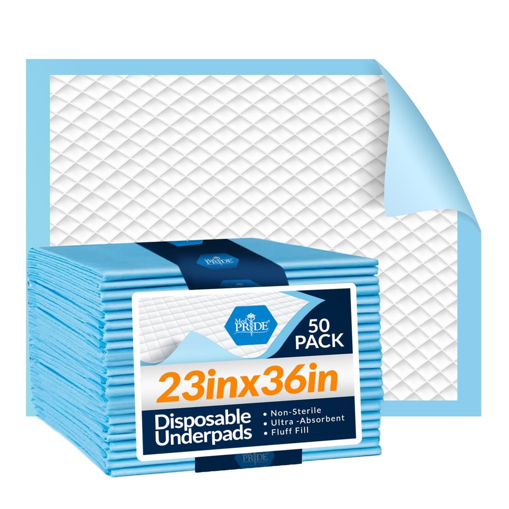 MED PRIDE 23x36 Disposable Incontinence Underpads Chux Pads 50 Count for Adults