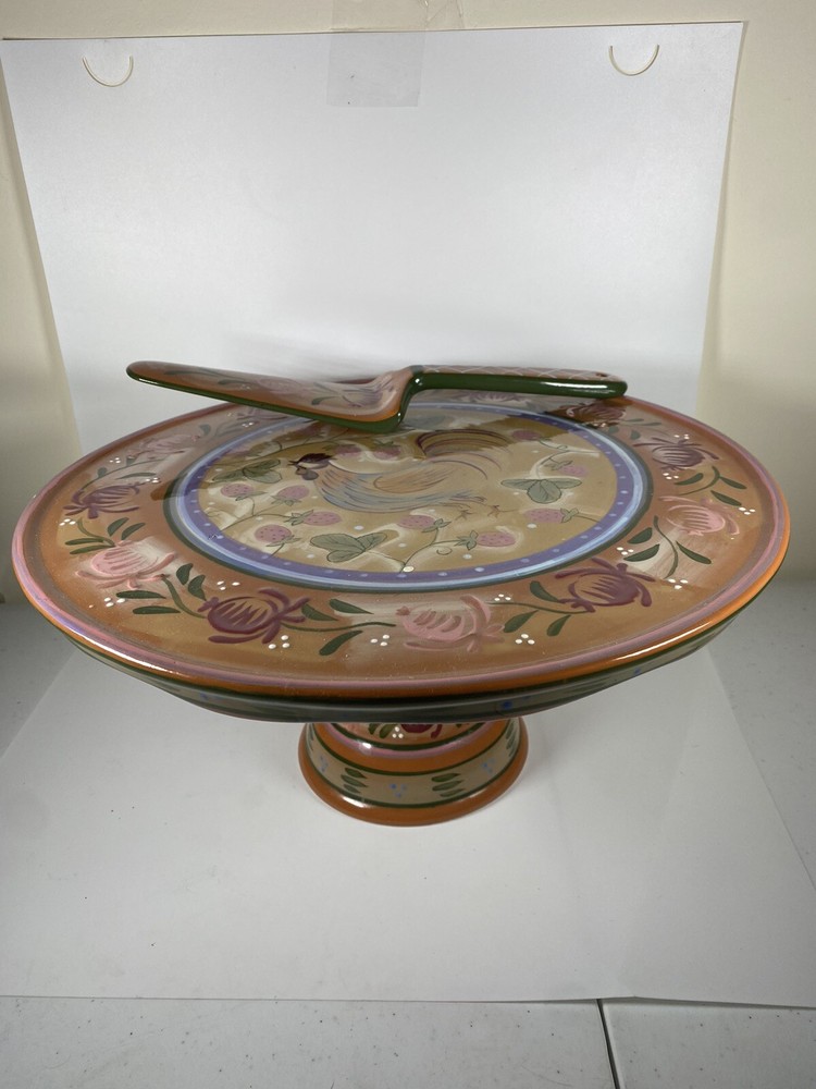 Danna Cullen Chanticleer by Zrike Ceramic Rooster Cake/Pie Stand with Server 12”