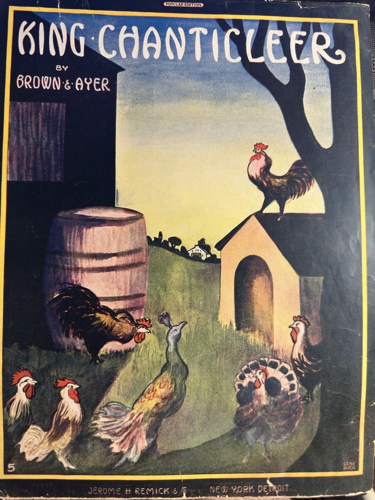 G 1910 11x14 Chicken Ragtime KING CHANTICLEER Sheet Music by Brown & Ayer