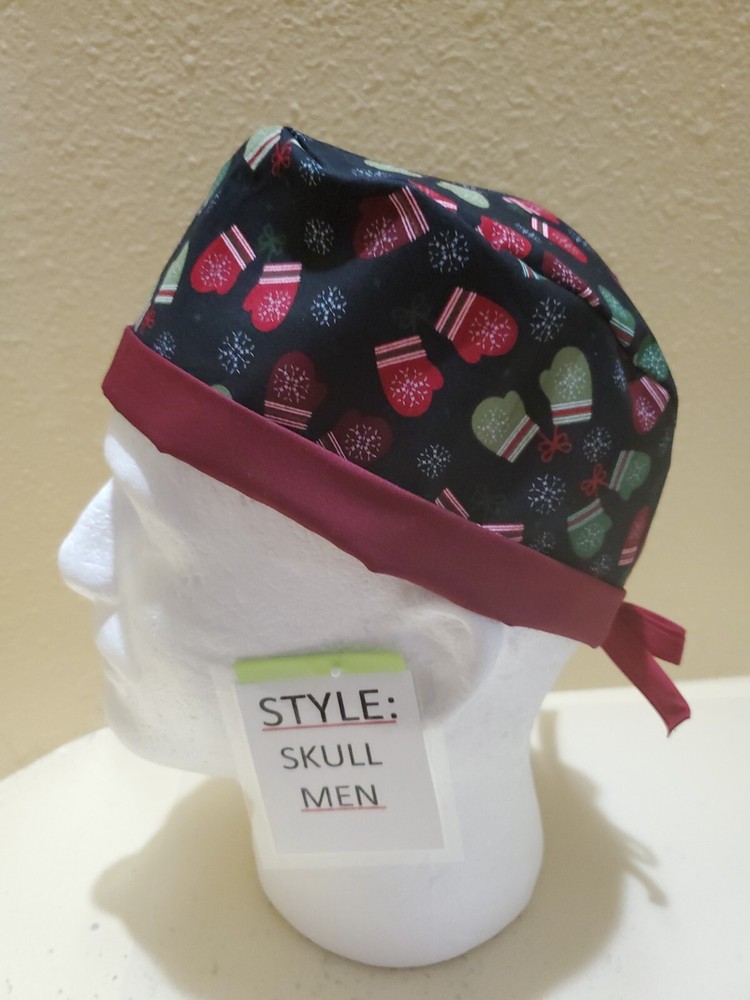 Winter Gloves Christmas Men's Skull/Chemo Surgical Scrub Hat/Cap Handmade