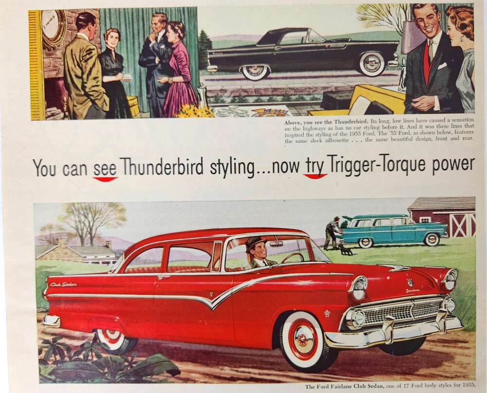 Ford Fairlane Club Sedan Vintage 1955 Car Ad Magazine Print Automobile-image