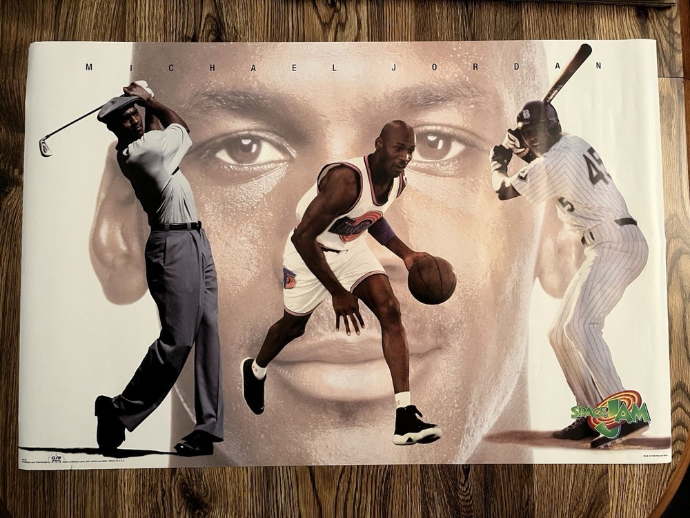 Vintage 90s Space Jam Michael Jordan Chicago Bulls Nike Poster 23x35 Rare Collectible