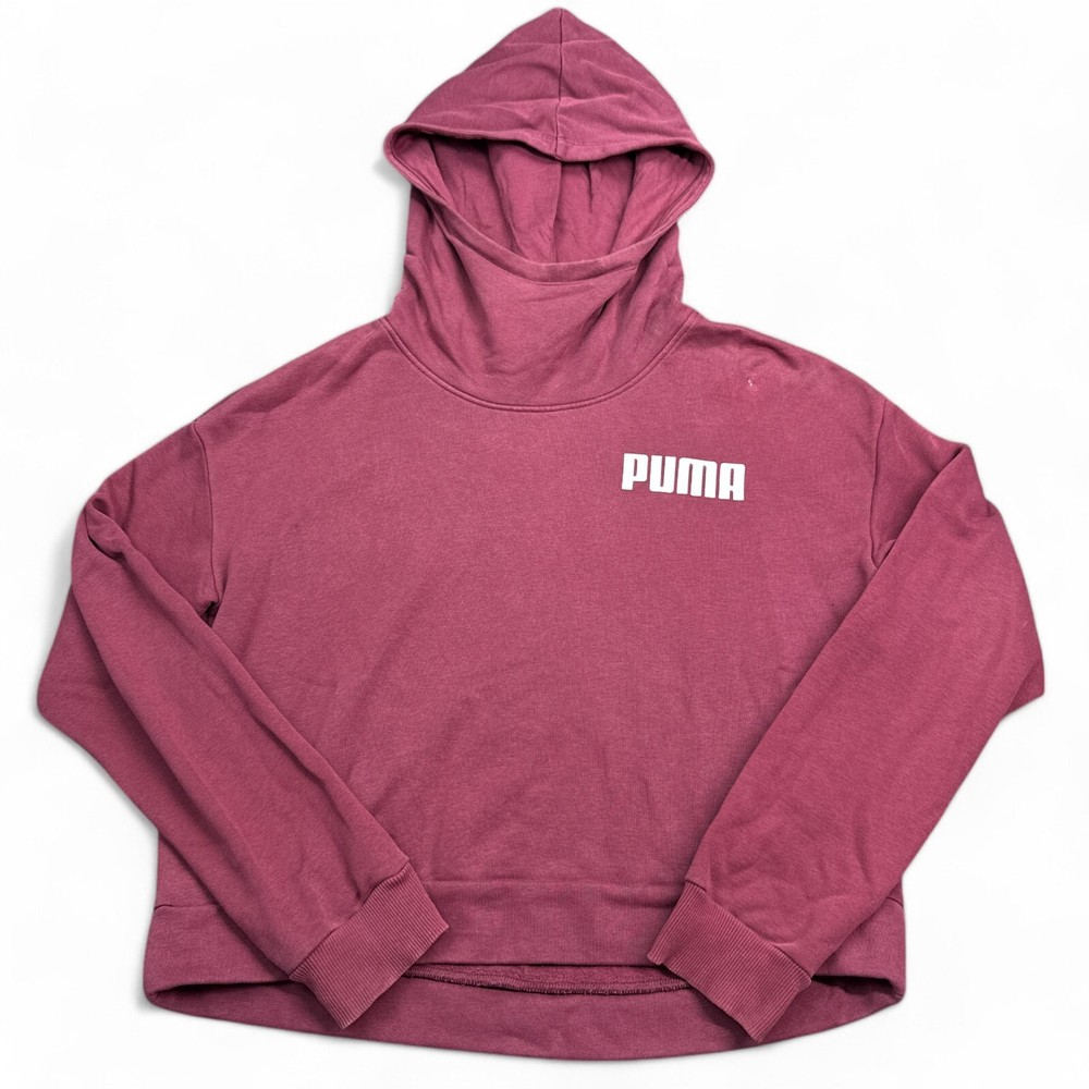PUMA Hoodie Womens Size Medium Red High Neck Pullover Fleece Sweatshirt