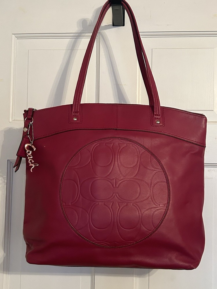 Coach Maroon Leather Tote Purse #E1261-F18336 w/ Double Straps