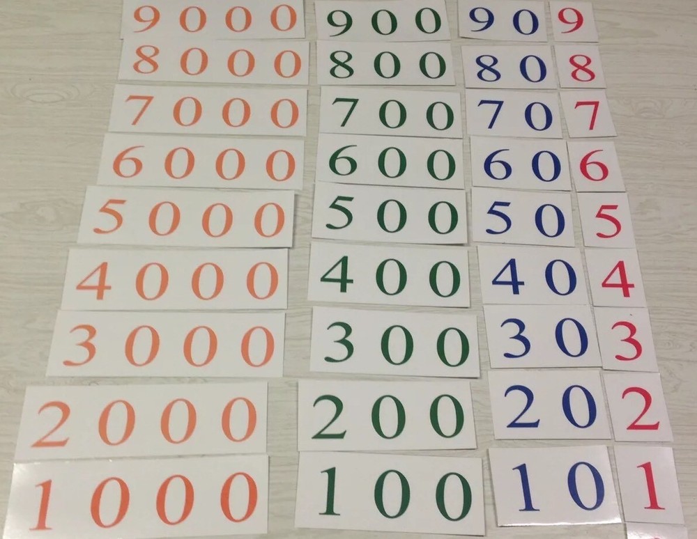 PLACE VALUE CARDS 1-9000 Laminated Card Set - Montessori