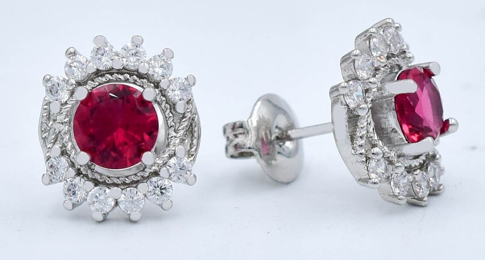 AAA Ruby 2.20ct & White Sapphire Stud Earrings in 14k Gold Plated - USA Made-image