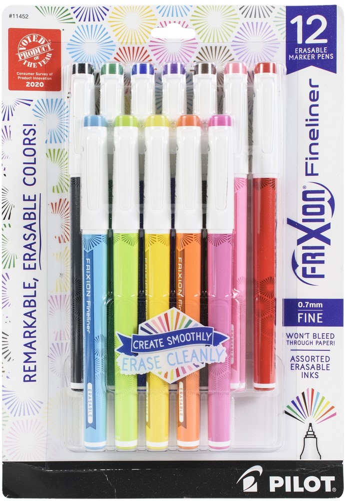Pilot FriXion Fineliner Fine Pt. Erasable Marker Pen 12/Pkg Assorted