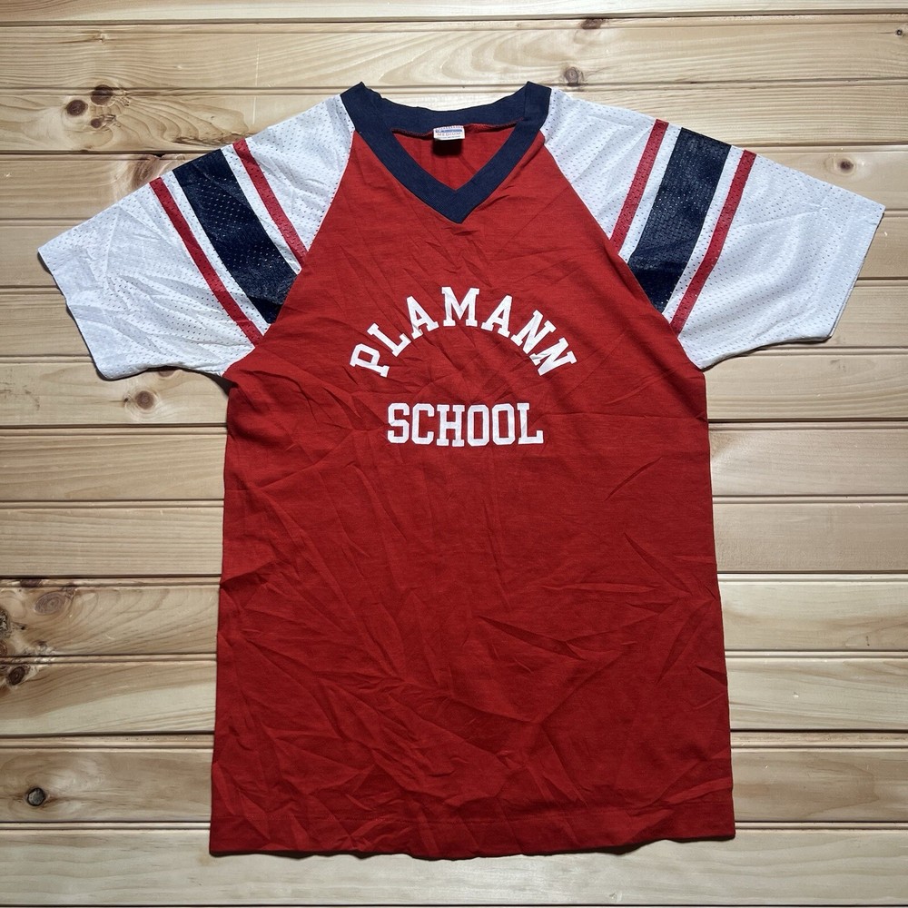 Vintage 70s Champion Bar UWDC Plamann School Football Jersey Shirt Size Medium