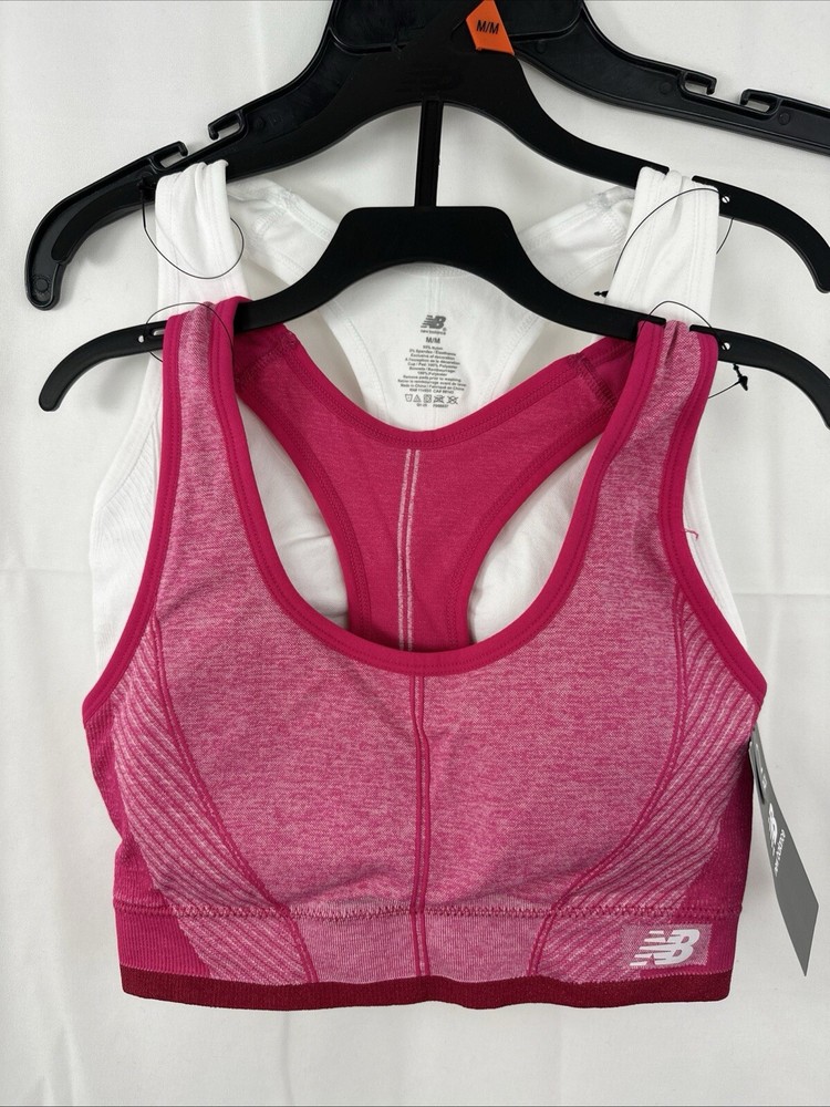 New Balance M Sports Bra 2 Pack Racerback Tagless Padded Carnival Pink & White