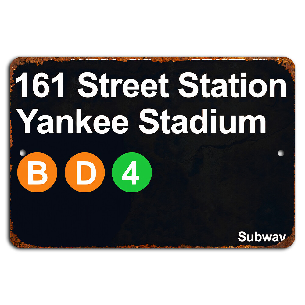 Yankee Stadium Subway Sign Rustic Metal Wall Art Vintage Sports Decor