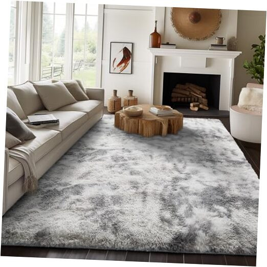Fluffy Grey & White Shaggy 8x10 Rug for Living Room Upgrade
