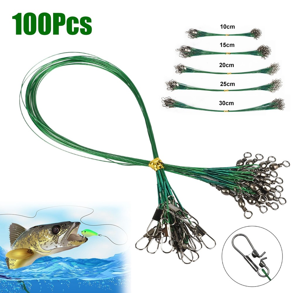 100PCS Trace Wire Leader Fishing Line Stainless Steel Lures Snap Swivel Durable
