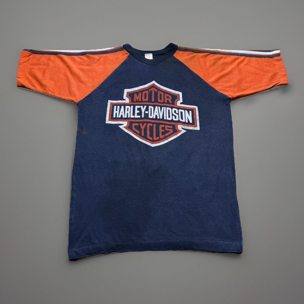 Vintage 70s Harley Davidson Bikers Only Raglan Race Shirt Size Large Rapid City