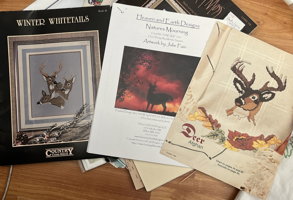 Country Cross Stitch Pattern Needlework Set of 3 Deer