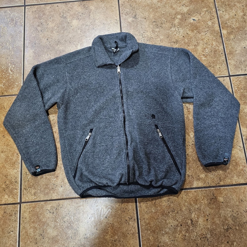 Vintage The North Face Gray Fleece Zip-Up Jacket USA Made Outdoor Logo