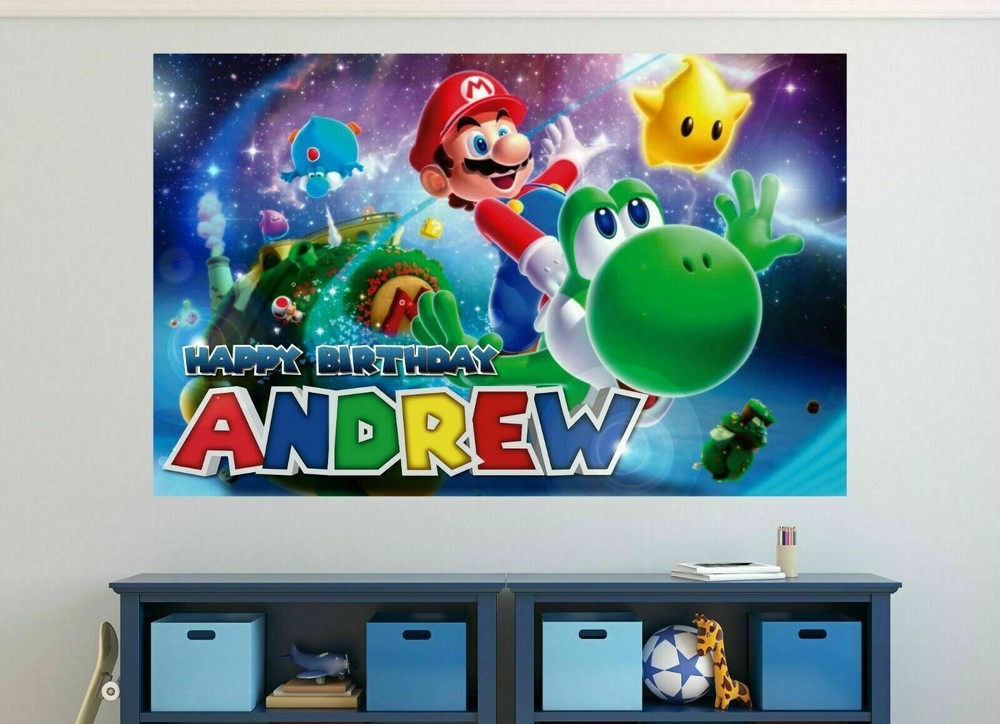 Mario Custom Happy Birthday Banner Personalized Poster MS69