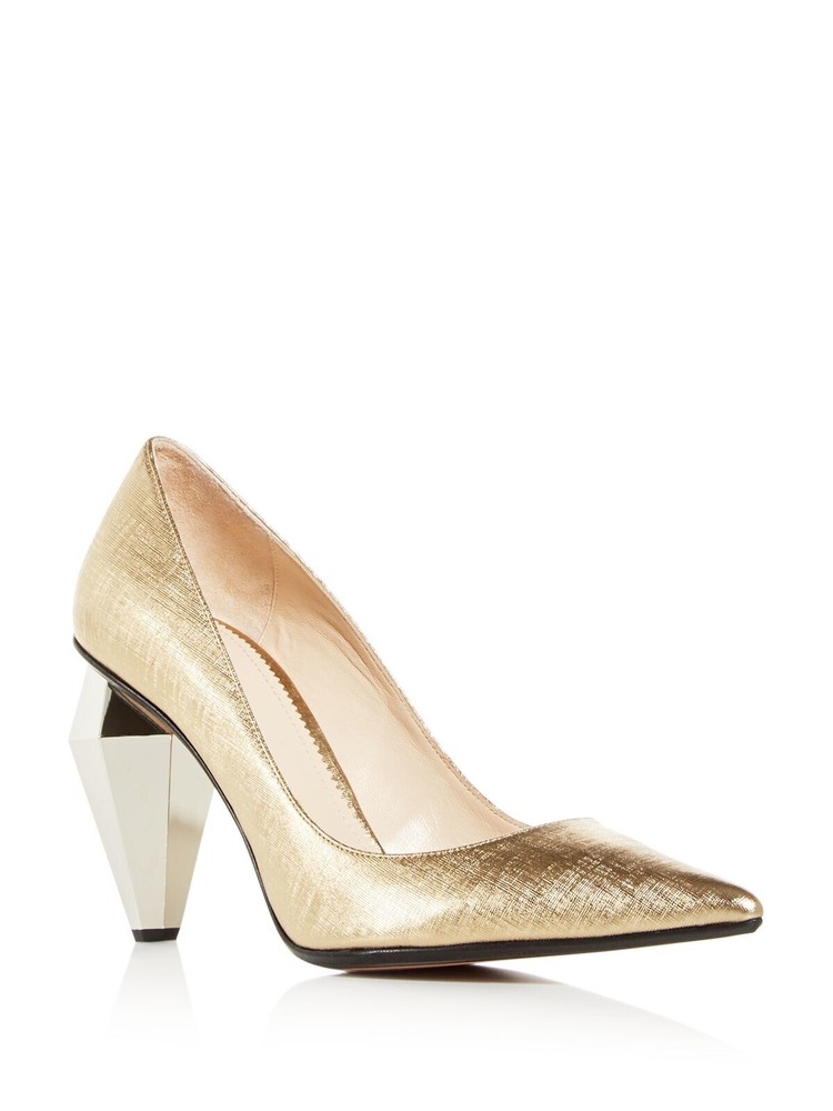 MARC JACOBS Womens Gold The Pump Toe Sculpted Heel Slip On Leather Pumps 37.5