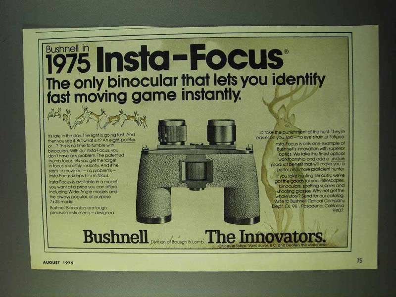 1975 Bushnell Insta-Focus Binoculars Ad - Fast Game