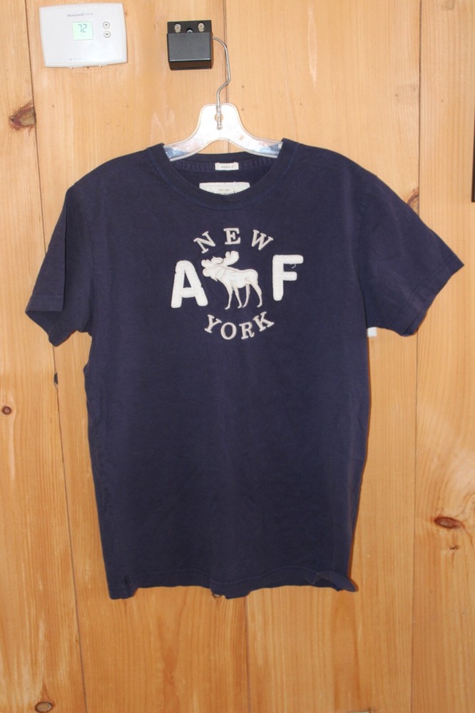 Abercrombie & Fitch Shirt Mens XL Blue Muscle Big Logo Spell Out Moose-image