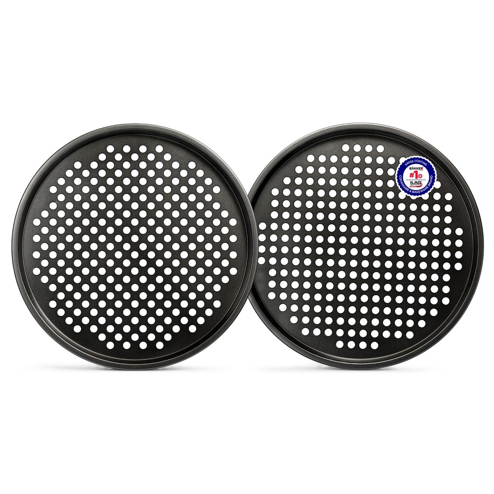 BAKKENMASTER Non-Stick Pizza Pan with Holes - 13-Inch Perforated Pizza Crispe...