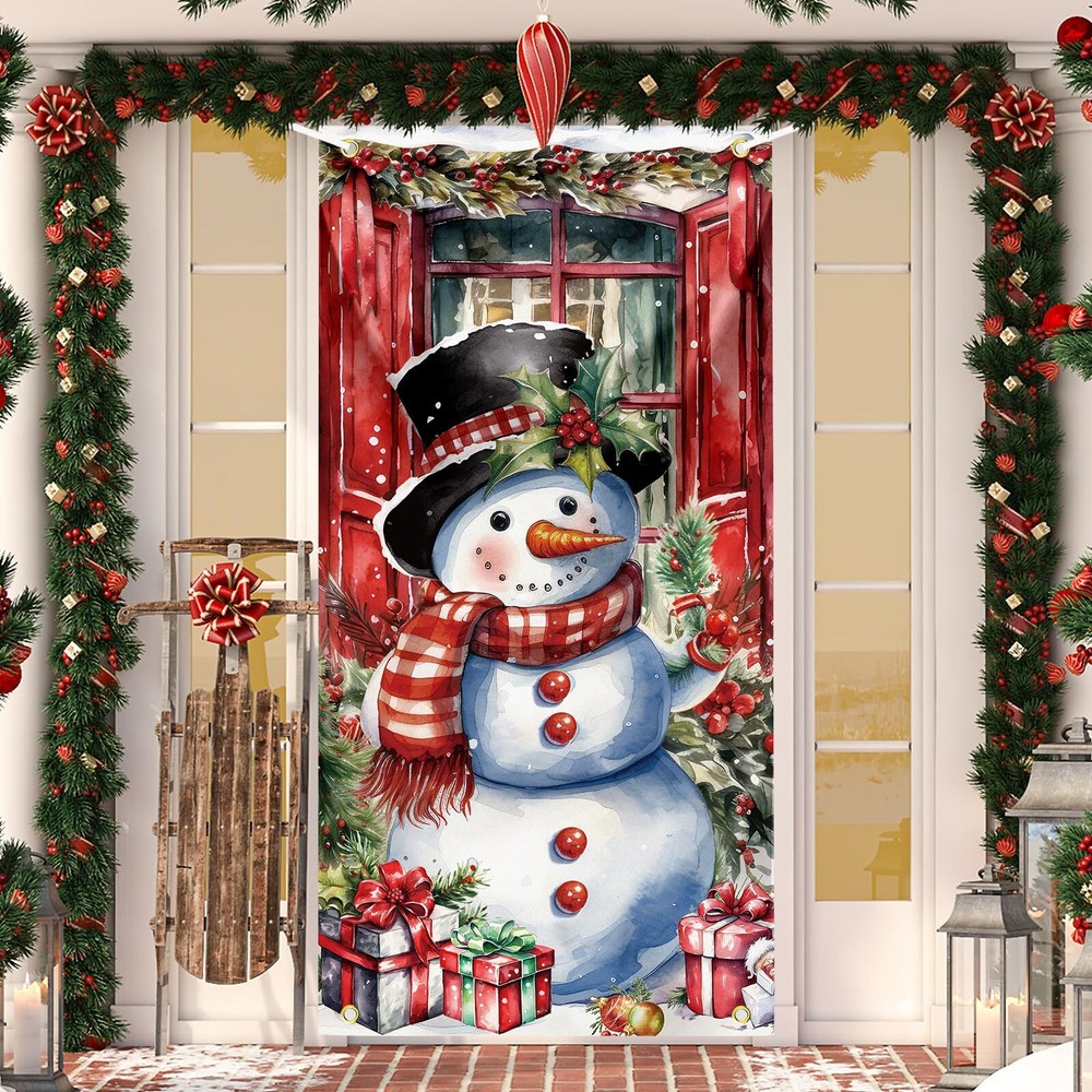 Christmas Door Cover Snowman Decoration Xmas Large Photography Background Ban...