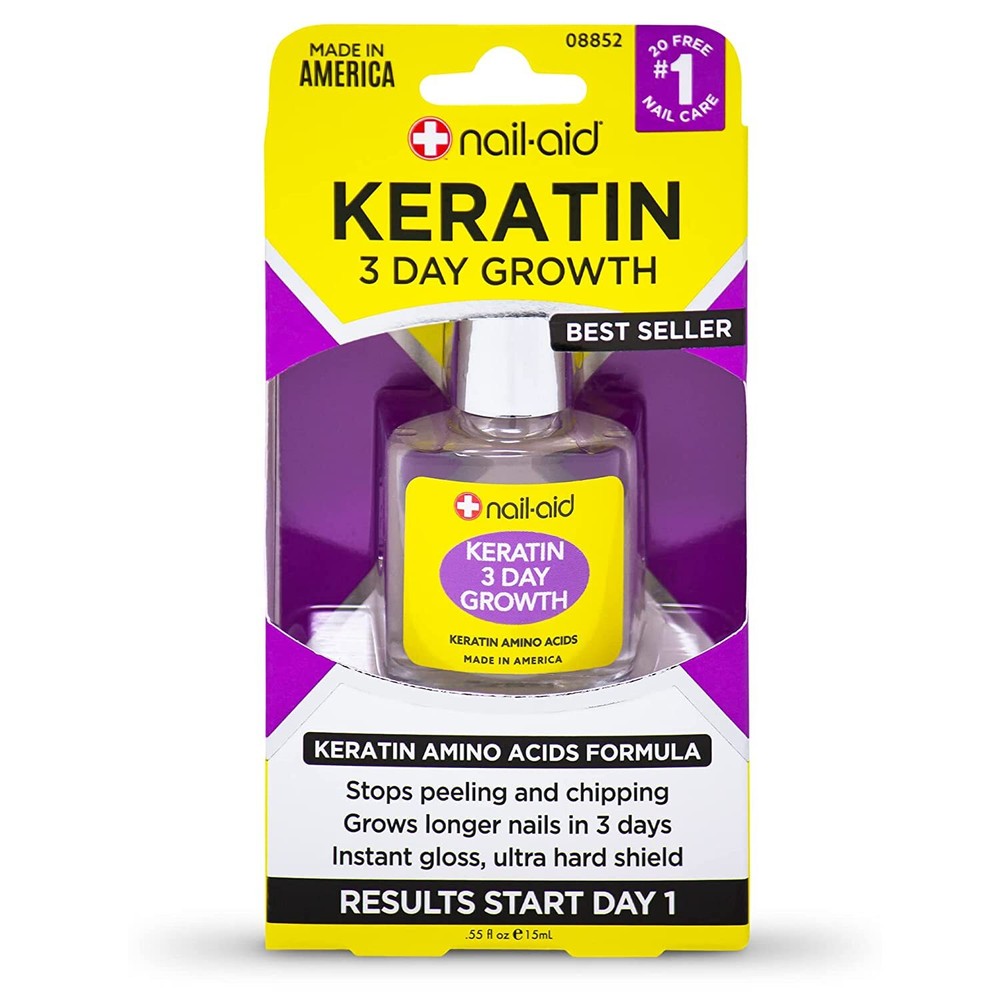 Nail-Aid Keratin 3 Day Growth Nail Treatment & Strengthener, Clear, 0.55 Fl Oz