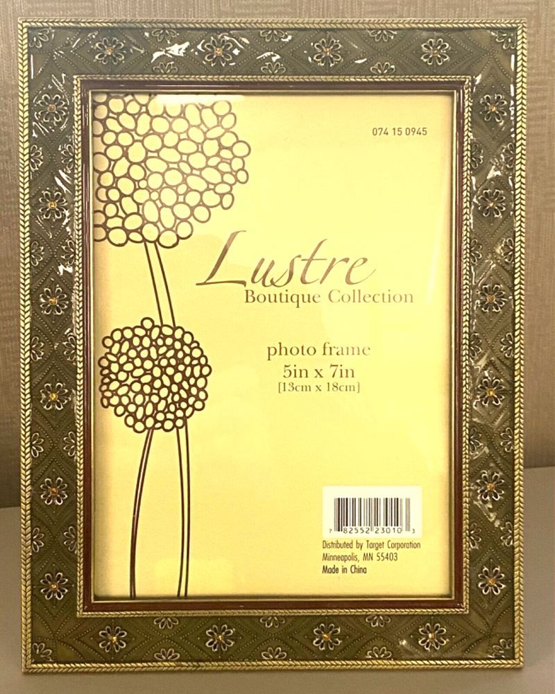Elsa L Metal Brass Sage Enamel 5x7 Photo Frame with Amber Crystals