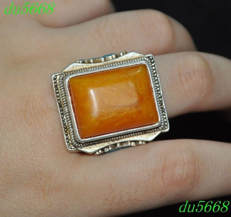 Antigua dinastía tibetana plata cera de abejas cloisonne talismán estatua anillo-image