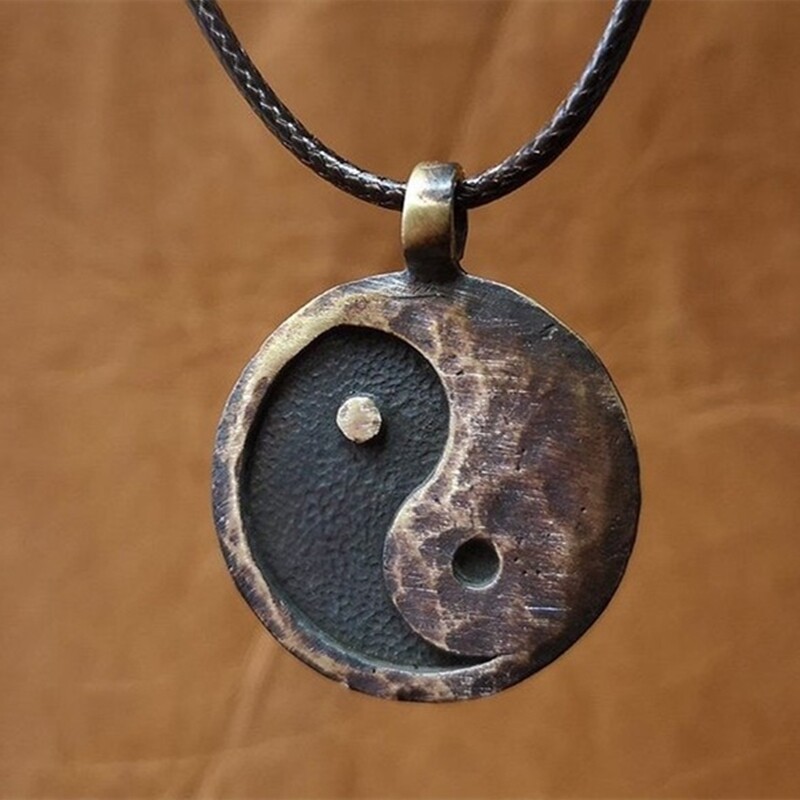 Vintage Ancient Looking Yin Yang Necklace Charm Pendant Necklaces for Women Men