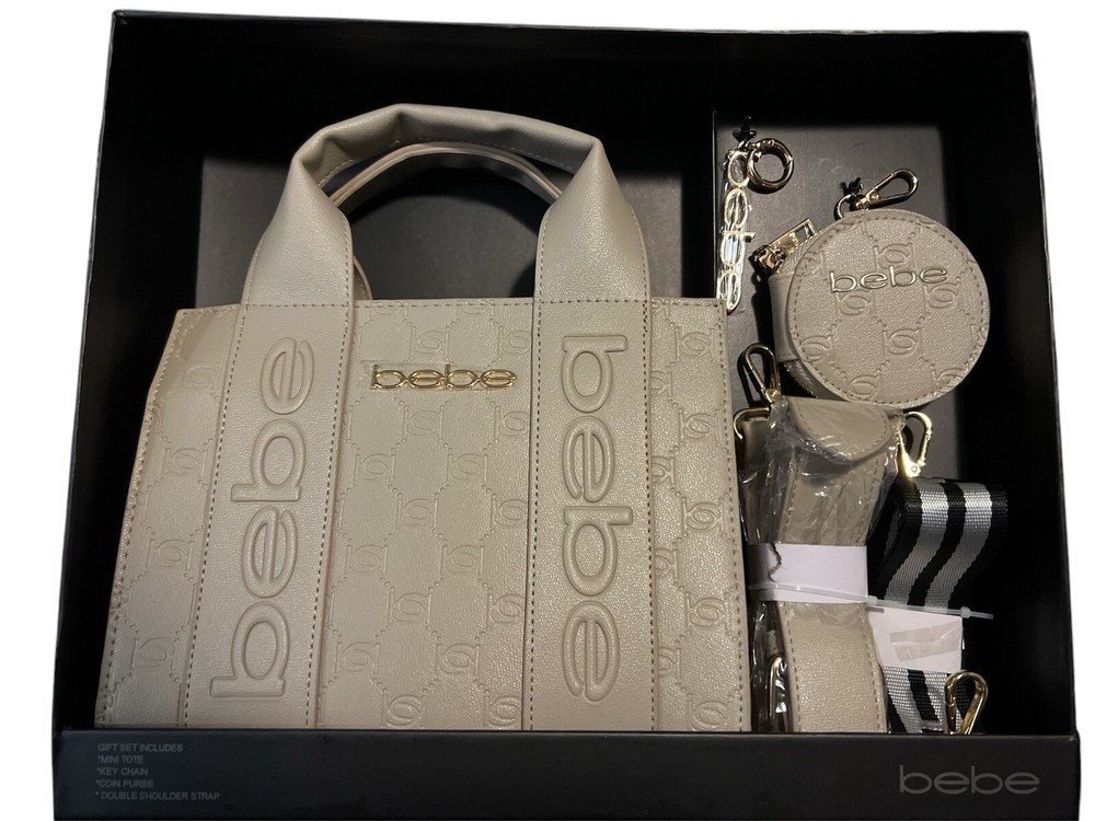Bebe Gift Set Mini Quilted Crossbody Bag with Gold Chain & Coin Key Purse