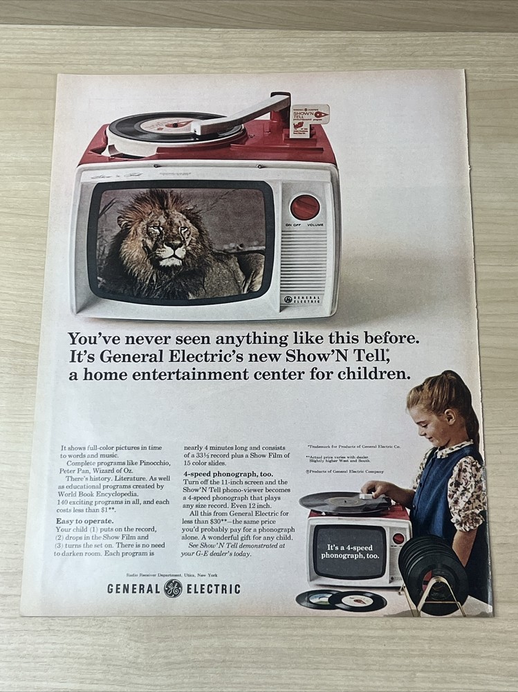 General Electric Show N Tell Phonograph 1965 Vintage Print Ad Life Magazine