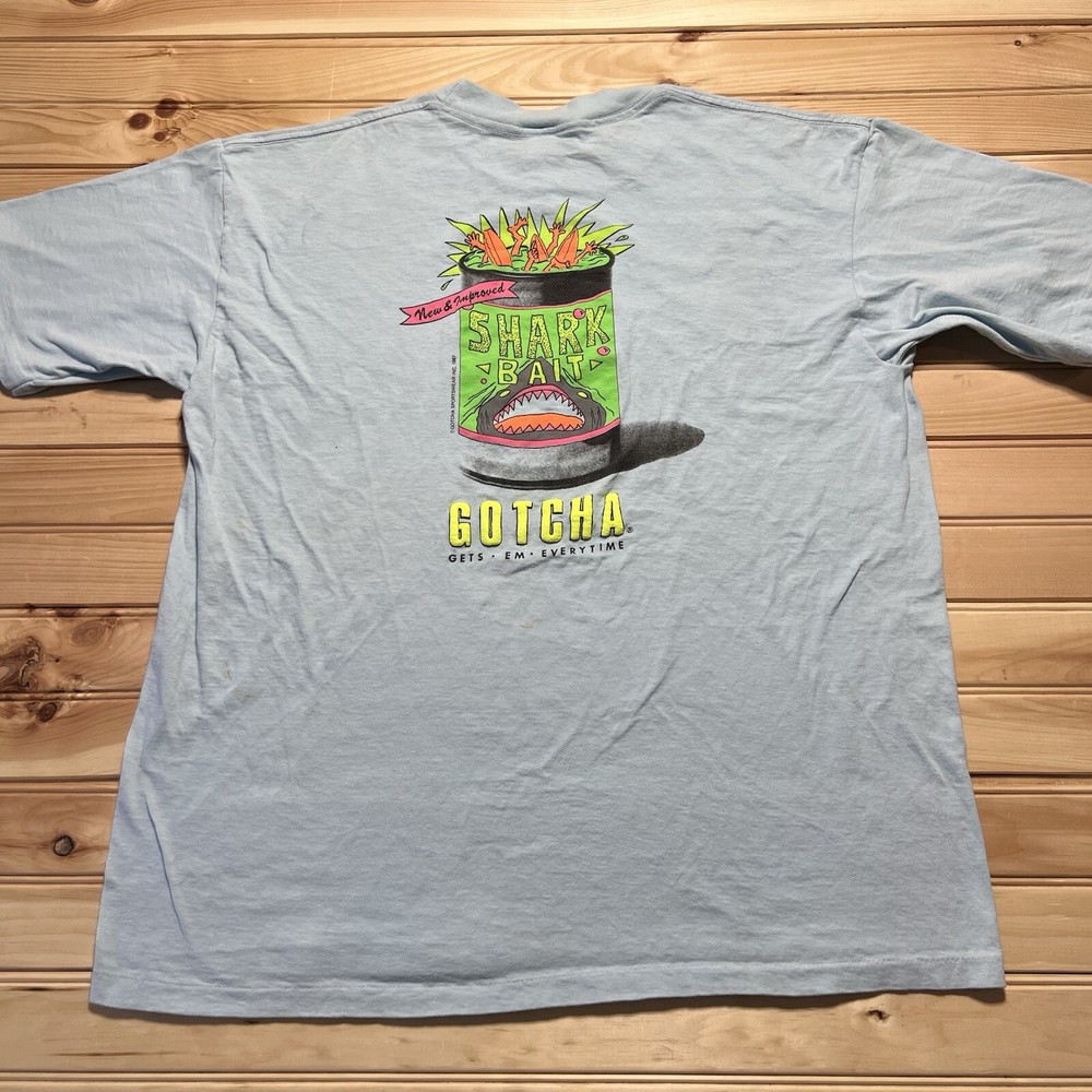 VINTAGE RARE 1987 GOTCHA SHARK BAIT SURF SURFING HAWAII T NEON SHIRT Size XL