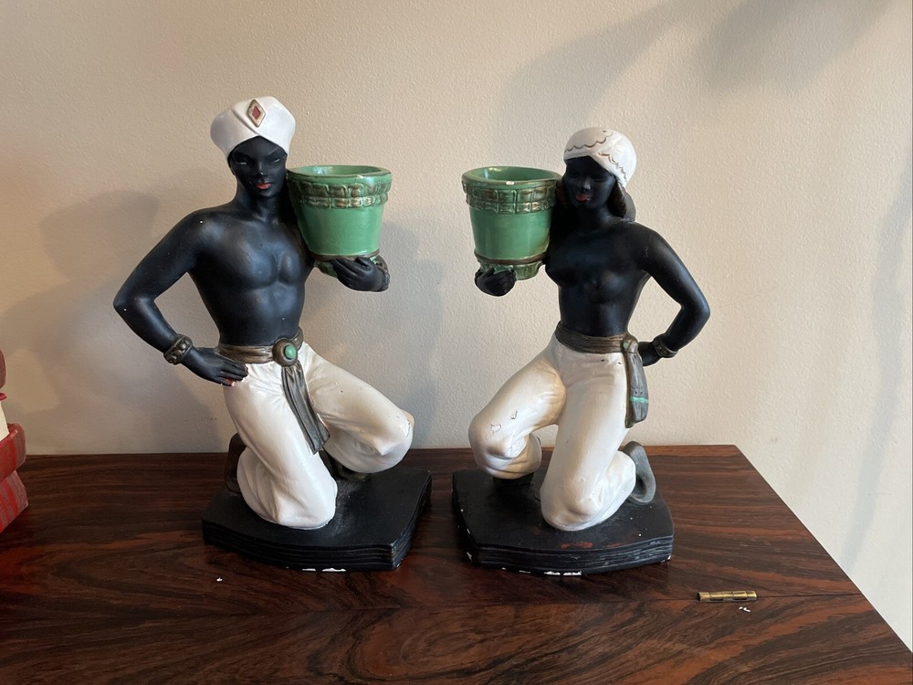 Alexander Backer ABCO Arabian Male/Girl Chalkware Statue Hollywood Regency 1950s-image