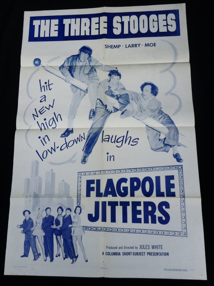 FLAGPOLE JITTERS 1956 * THREE STOOGES * 3 STOOGES * NEAR MINT MOVIE POSTER L@@K!