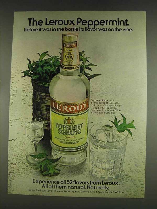 1978 Leroux Peppermint Schnapps Ad - Flavor on Vine