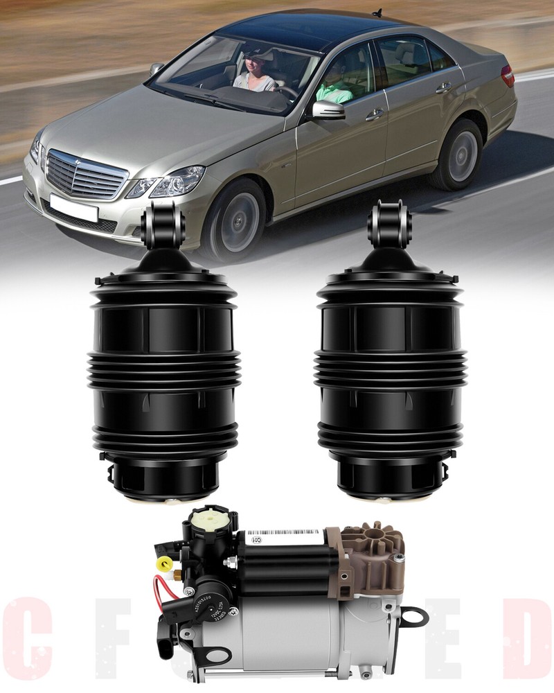 Set of 2 Rear Air Suspension Air Bag + Compressor Pump For Mercedes W211 Wagon
