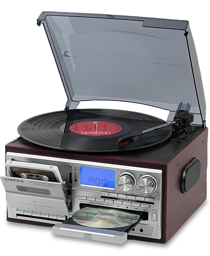 Vintage 3-Speed Bluetooth Turntable with CD Cassette Player 10-in-1 Vinyl Record Player