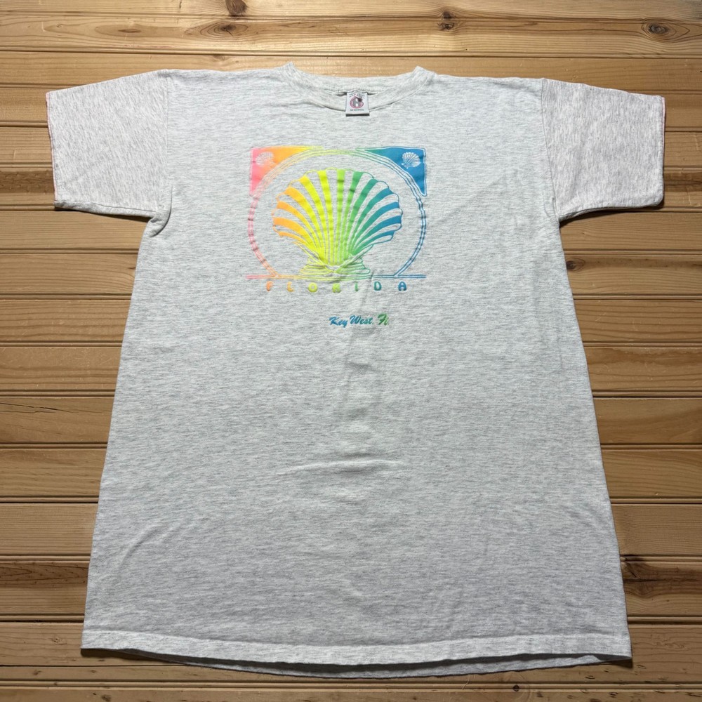 Vintage 90s Key West Florida Neon Seashell Heather Souvenir T-Shirt - One Size