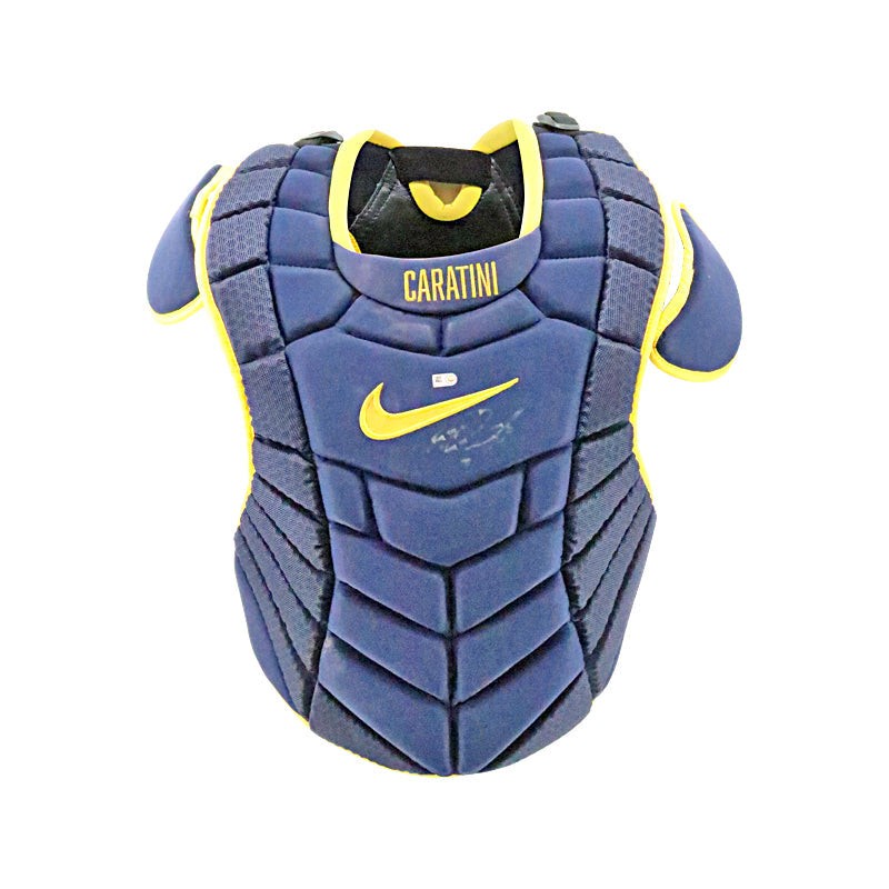 Victor Caratini Brewers Signed Postseason Game Used Navy Chest Protector MLB Aut