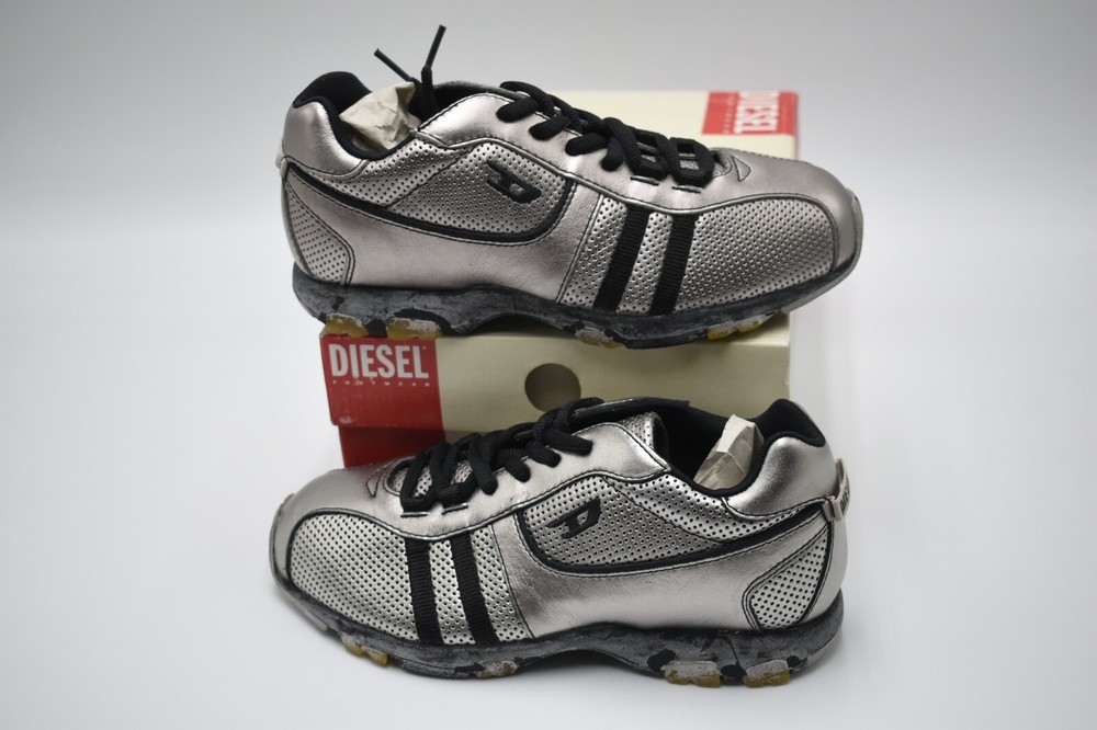 Diesel Shoes, PSYKE Model, Silver Leather Sneakers Size 8 Women