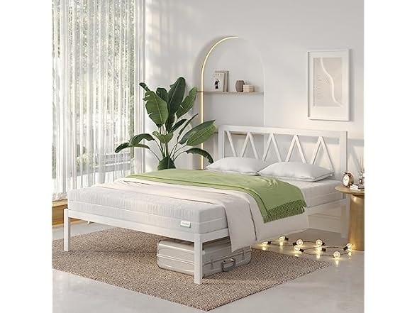 Novilla Queen Metal Bed Frame &Headboard White