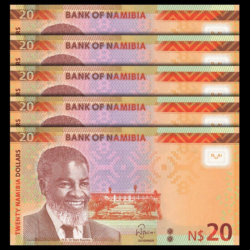 Lot 5 PCS, Namibia 20 Dollars, P-17, 2018, UNC
