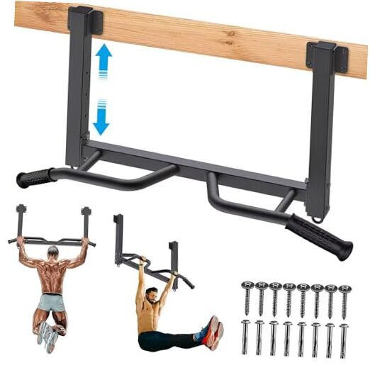 Joist Mounted Pull Up Bar - Heavy Duty Chin Up Bar - 4 Height With 2 rings