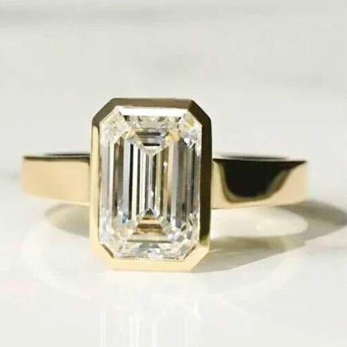 6Ct Emerald Simulated Diamond Engagement Band Ring 14K Yellow Gold Over Silver