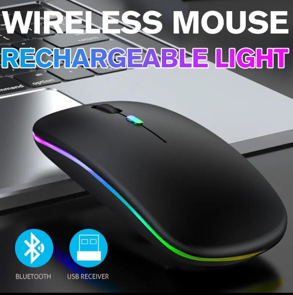 2.4GHz Wireless Optical Mouse USB Rechargeable RGB Cordless Mice For PC Laptop