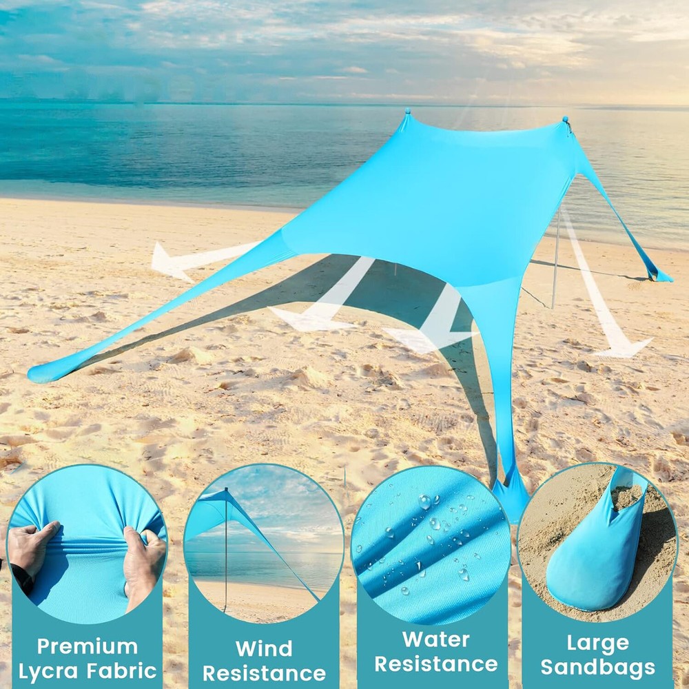 6.5FT SPF50+ Portable Beach Tent with Sun Canopy & Sandbag  