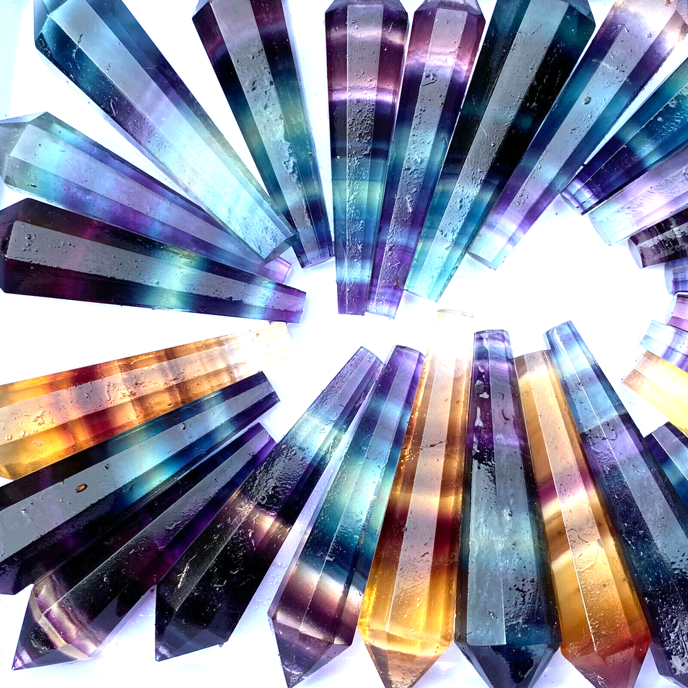 AA+ Natural Rainbow Fluorite Quartz Obelisk Pendulum Wand Point Healing Crystal 1PC-image